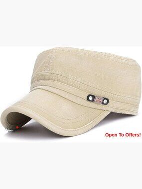 Washed Cotton Twill Cadet Army Cap Flat Top Military Hat Adjustable